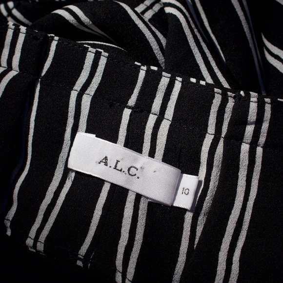 A.L.C 100% Silk Black & White Striped Button Down Skirt With Belt Size 10 - Picture 14 of 16